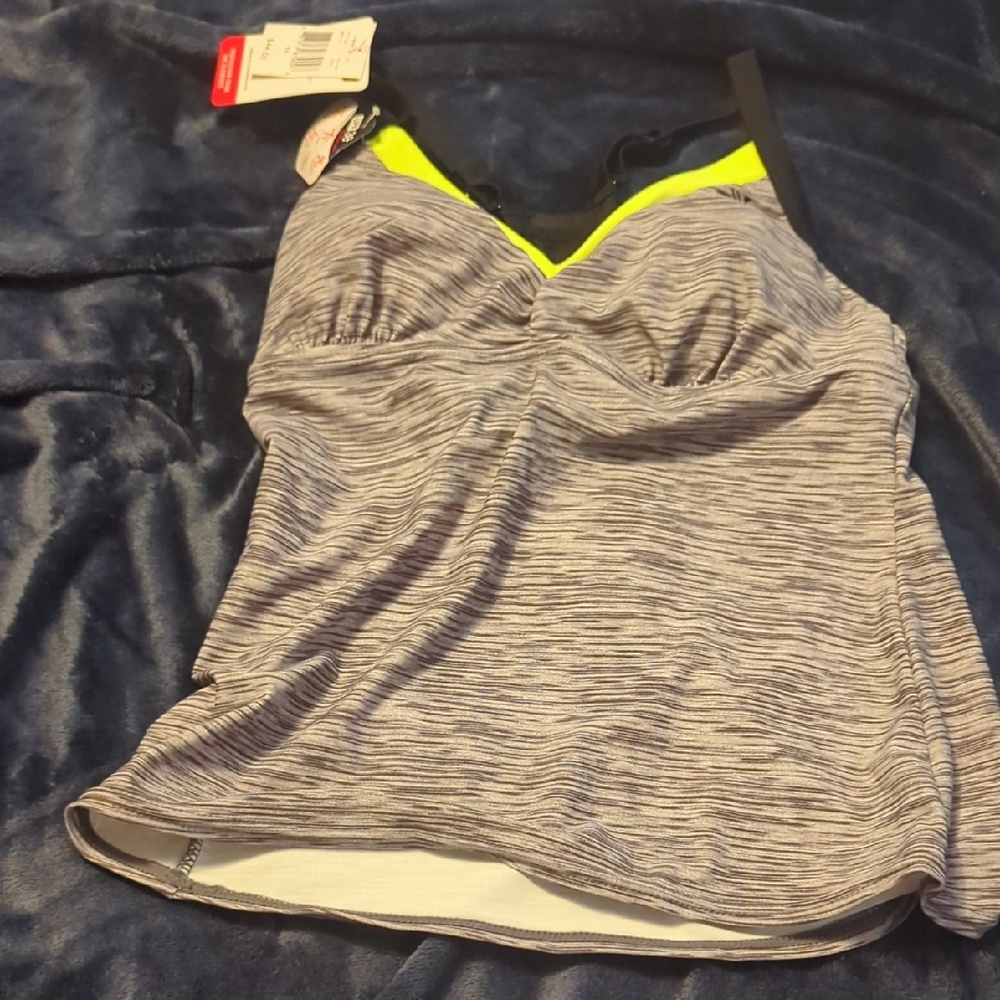 Gray and Neon Yellow Swim Tank Top NWT